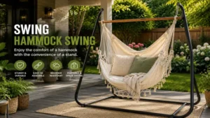 Swing hammock swing mounted on a durable freestanding metal stand