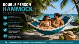 Double person hammock in a tropical outdoor setting offering a relaxing experience for two