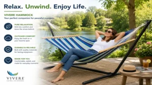 person relaxing in a vivere hammock while enjoying a peaceful outdoor setting