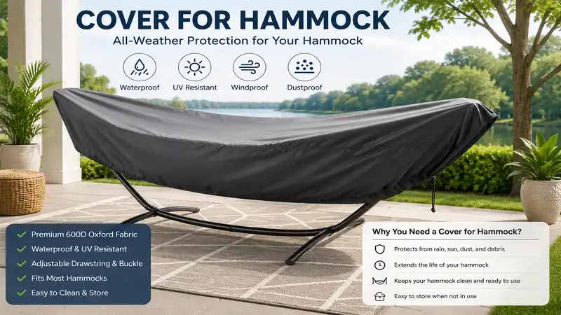 cover for hammock protecting an outdoor hammock from rain, sun, dust, and debris