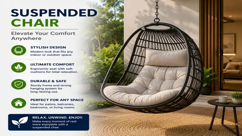 suspended chair hanging comfortably in a modern outdoor space