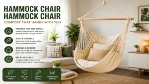Hammock chair hammock chair installed in a modern living room with soft cushions for everyday comfort.