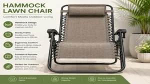 Front view of a hammock lawn chair with a sturdy metal frame and comfortable fabric seat.