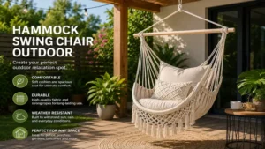 Cozy hammock swing chair outdoor creating a relaxing seating area on a stylish backyard patio.