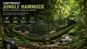 Lightweight jungle hammock designed for backpacking adventures in tropical forests.