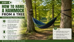 How to hang a hammock from a tree by choosing healthy and sturdy trees