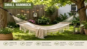 small hammock installed in a backyard garden for peaceful outdoor lounging