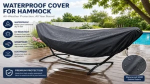Waterproof cover for hammock providing reliable all-weather protection outdoors