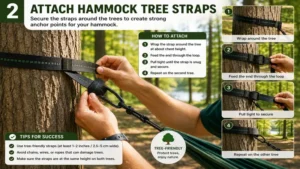 Installing tree straps securely when learning how to hang a hammock between trees.