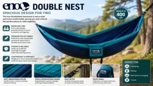 Eno double nest made with durable breathable nylon fabric for camping