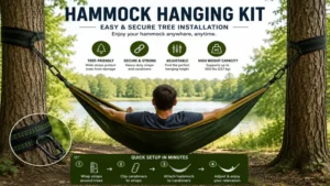 hammock hanging kit installed securely between two trees with adjustable straps