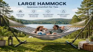 Large hammock designed for two people with durable fabric and sturdy support