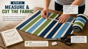 Measuring and cutting fabric accurately for how to make a hammock