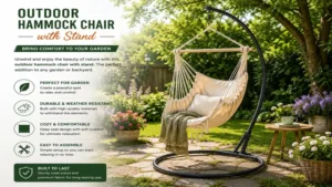 Outdoor hammock chair with stand positioned in a garden for peaceful lounging and leisure