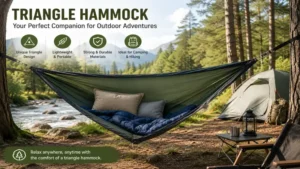 triangle hammock used for outdoor camping and leisure activities in nature