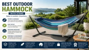 Best outdoor hammock with stand on a modern patio featuring durable materials and easy setup