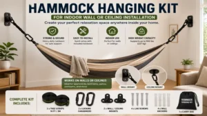 hammock hanging kit for indoor wall and ceiling installation using anchor hardware