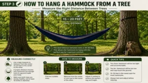 How to hang a hammock from a tree by measuring the correct distance between trees
