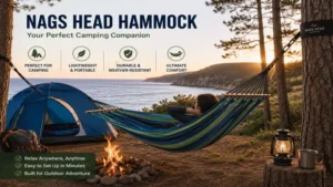 nags head hammock providing comfortable outdoor camping beside a scenic coastline at sunset