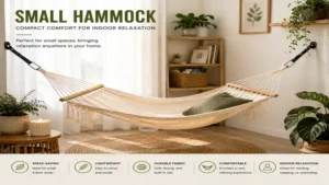 small hammock used indoors as a compact and stylish relaxation spot