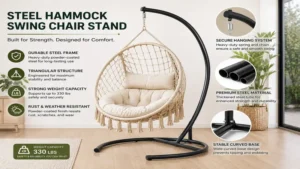Durable steel hammock swing chair stand with a secure hanging system and high weight capacity.