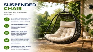 suspended chair on a patio for comfortable outdoor relaxation