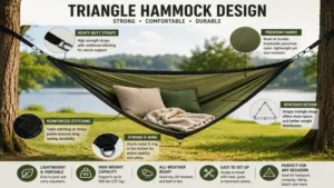 triangle hammock design featuring durable fabric and reinforced suspension straps