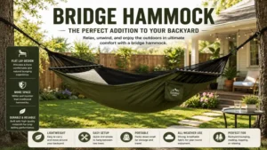 Bridge hammock installed in a backyard setting for comfortable outdoor leisure