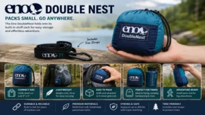 Eno double nest packed into its compact storage sack for travel