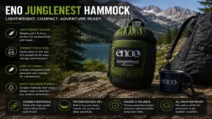 Eno junglenest hammock packed for lightweight backpacking and wilderness travel