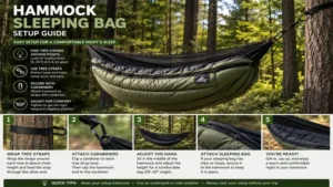 hammock sleeping bag setup guide showing straps carabiners and suspension system