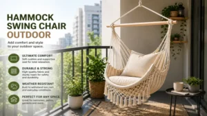 Compact hammock swing chair outdoor adding comfort and style to a cozy apartment balcony.