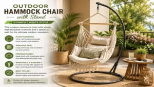 Outdoor hammock chair with stand featuring soft cushions for enhanced comfort outdoors