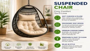 suspended chair with a soft cushion and supportive backrest