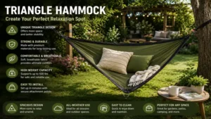 triangle hammock creating a relaxing seating area in a landscaped garden