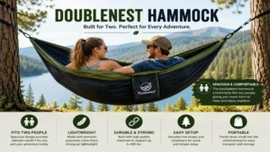 Doublenest hammock designed with enough space for two people to relax comfortably.