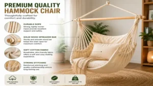 Hammock chair hammock chair featuring premium cotton fabric, reinforced stitching, and a sturdy wooden spreader bar.