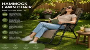 Person relaxing in a hammock lawn chair while enjoying a peaceful outdoor afternoon.