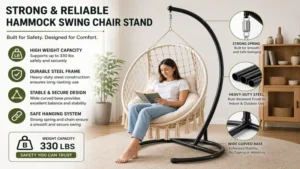 Hammock swing chair stand featuring a heavy-duty steel frame and high weight capacity for safe use.