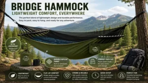 Bridge hammock made from durable lightweight fabric suitable for travel and camping
