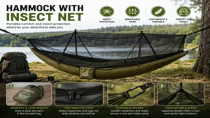 Portable hammock with insect net suitable for travel, camping, and outdoor relaxation