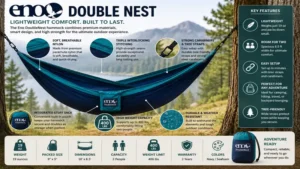 Eno double nest highlighting lightweight construction and high weight capacity