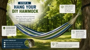 Hanging a finished DIY hammock after how to make a hammock