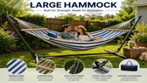 Large hammock made with heavy-duty materials for enhanced durability and support