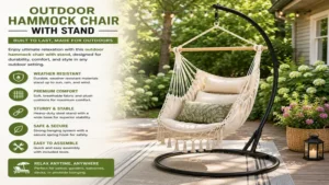 Outdoor hammock chair with stand made from weather resistant materials for long-lasting use