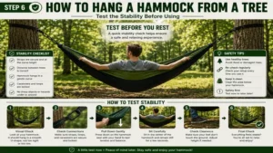 How to hang a hammock from a tree and test stability before use