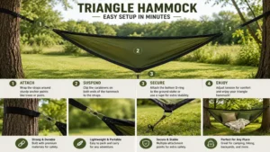 triangle hammock setup showing secure attachment points and proper installation