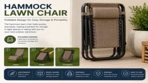 Foldable hammock lawn chair designed for easy storage, portability, and outdoor comfort.