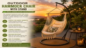 Outdoor hammock chair with stand used for relaxing during a beautiful sunset in the backyard