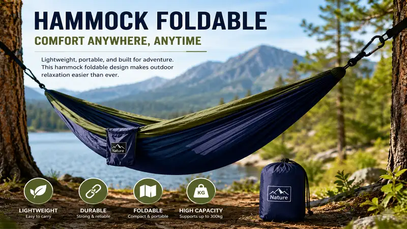 Hammock foldable for comfortable outdoor camping and backyard relaxation